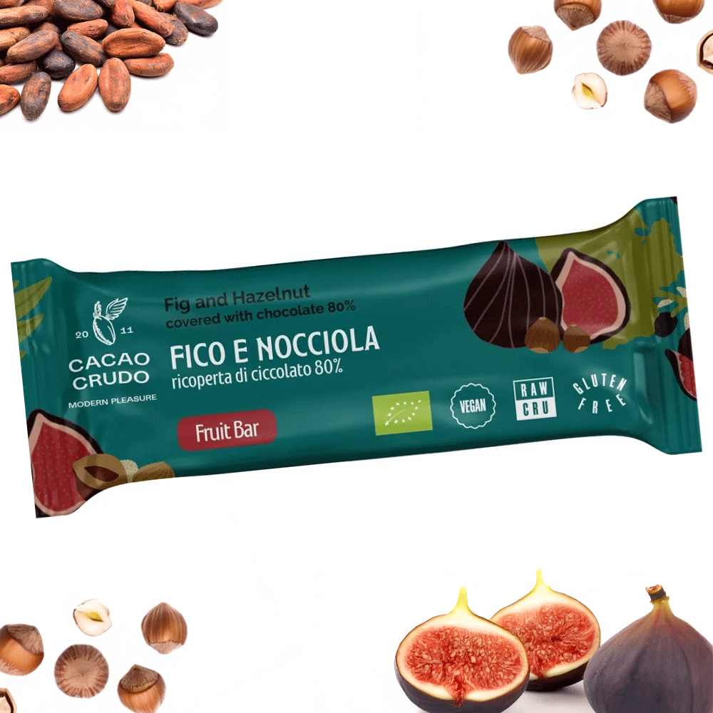 Dark chocolate covered fig and hazelnut bar 80% - 30 g